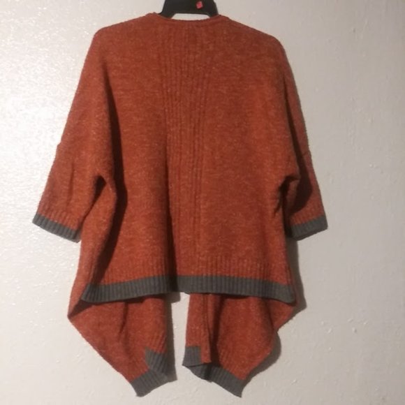 Democracy women's size M orange multicolored cardigan sweater with gray trim - Picture 4 of 14